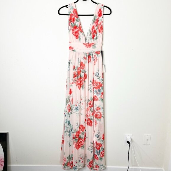 LULUS Garden Meandering Blush Floral Print Maxi Dress Side slit Chiffon Size XS - Picture 13 of 16